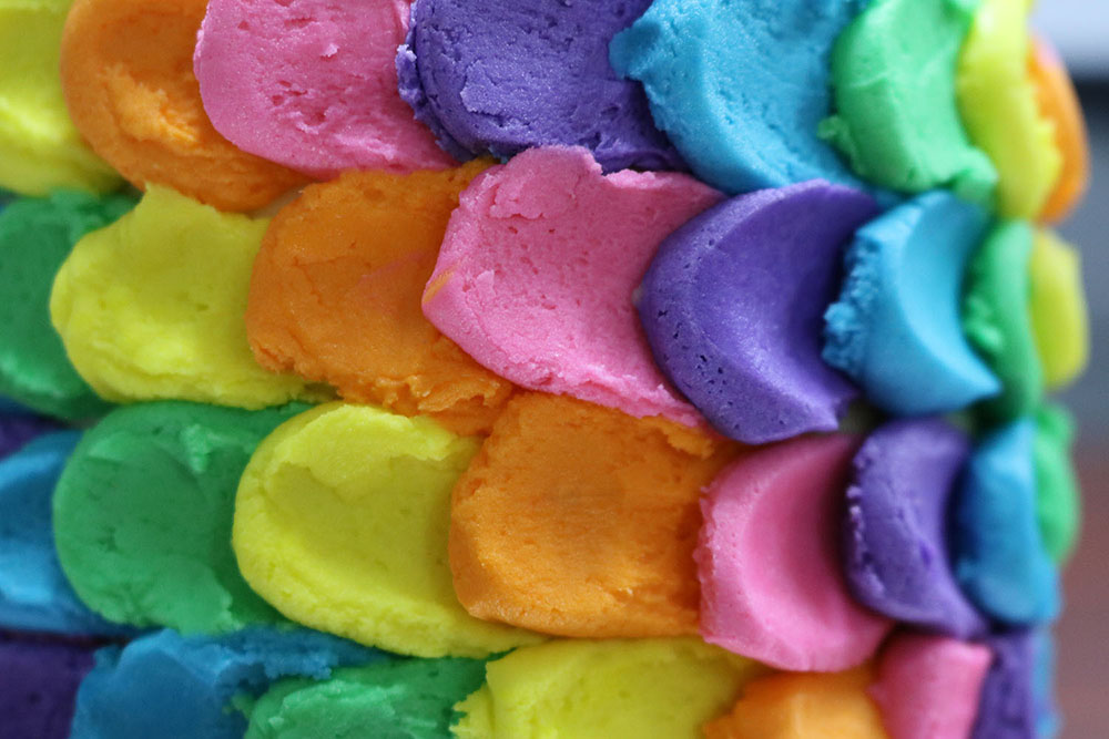 Close up of rainbow icing